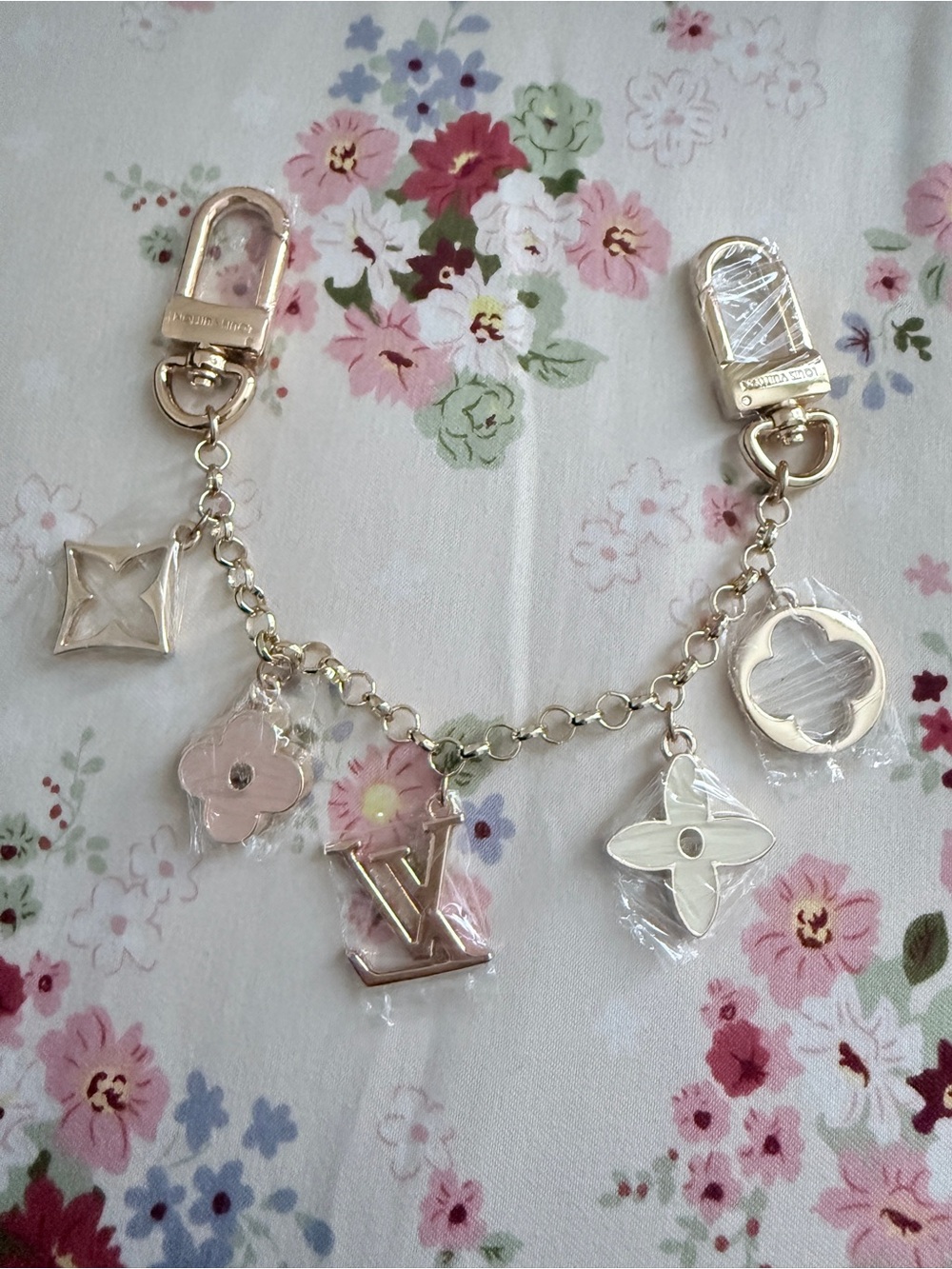Pink and Gold Charm Strap with Monogram Bag Charm